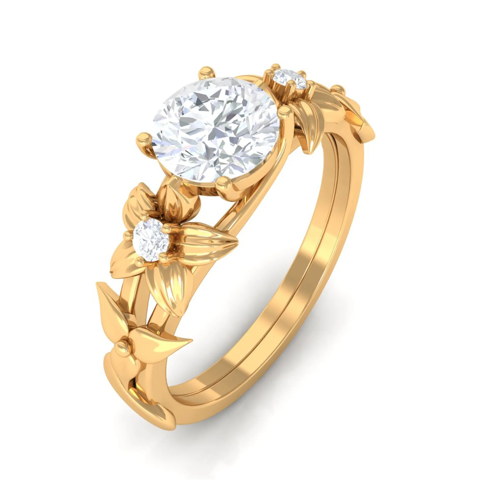 1 CT Simulated Diamond Gold Flower Engagement Ring