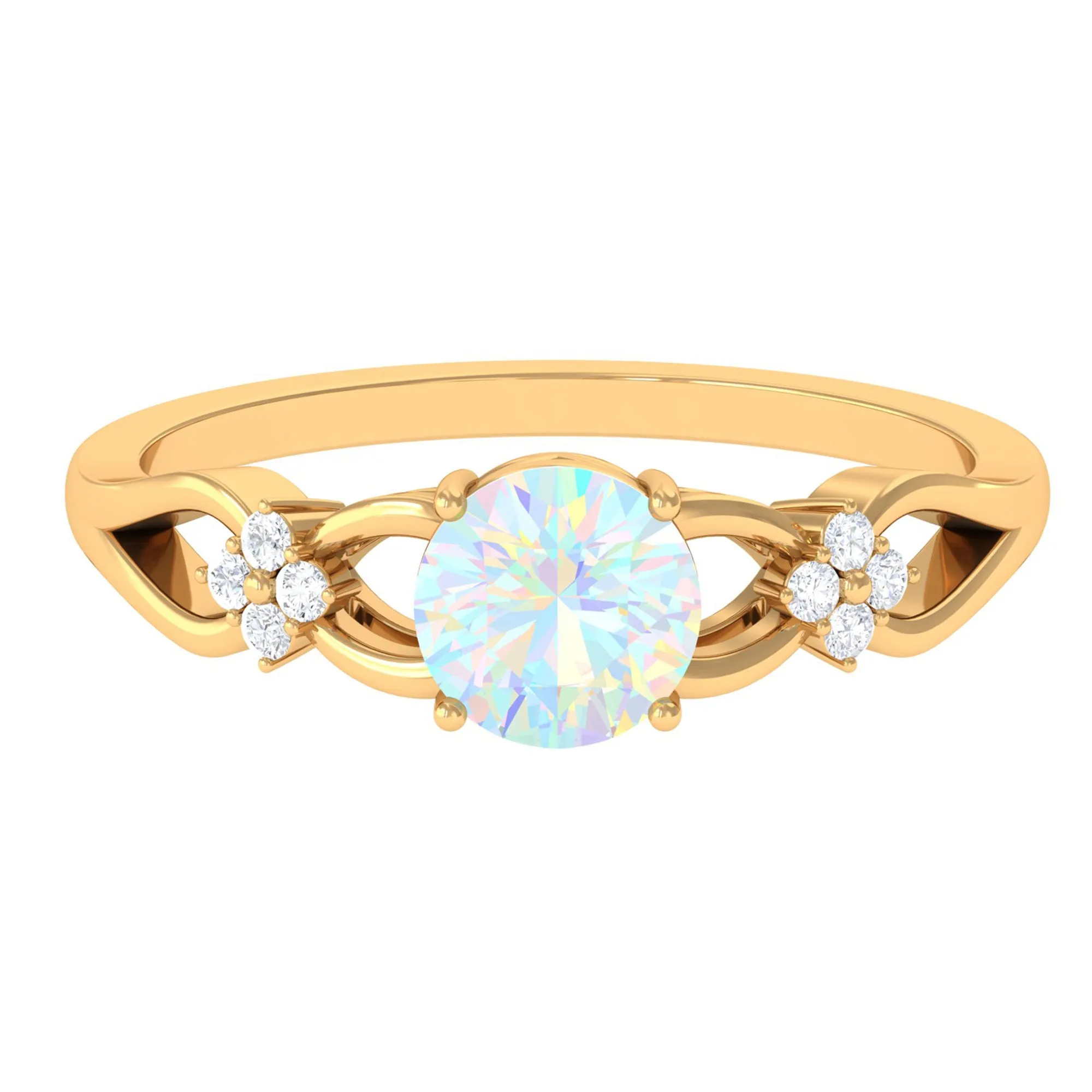 1 CT Solitaire Ethiopian Opal Floral Engagement Ring with Diamond