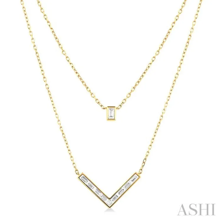 1/2 ctw Chevron Baguette and Princess Cut Diamond Layered Necklace in 14K Yellow Gold