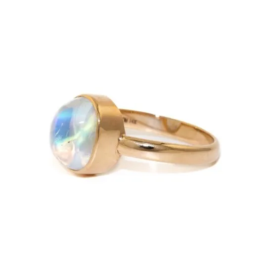 14 KT Gold x  Domed Rainbow Moonstone Ring