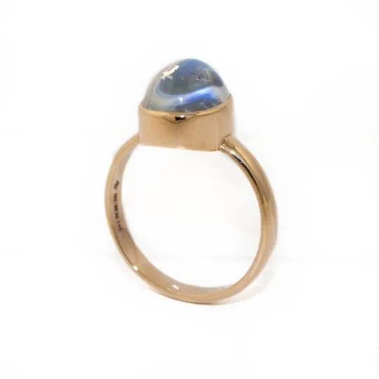 14 KT Gold x  Domed Rainbow Moonstone Ring