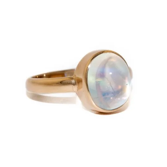 14 KT Gold x  Domed Rainbow Moonstone Ring