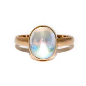 14 KT Gold x  Domed Rainbow Moonstone Ring