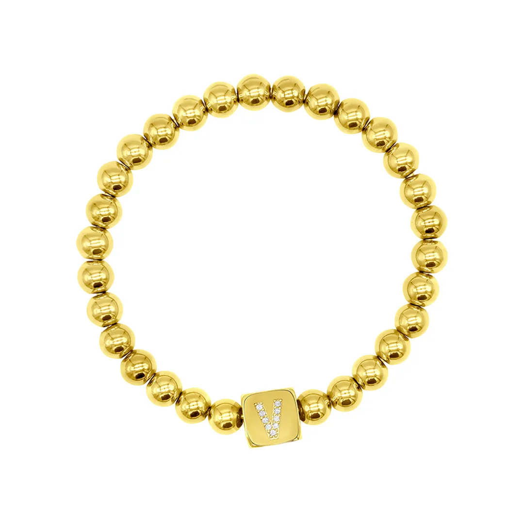 14k Gold Plated Initial Cube Stretch Bracelet