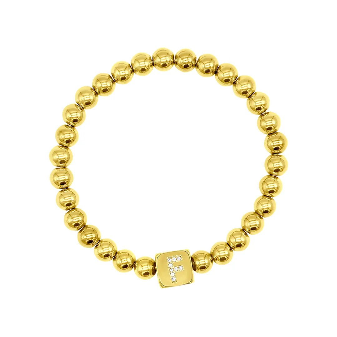 14k Gold Plated Initial Cube Stretch Bracelet