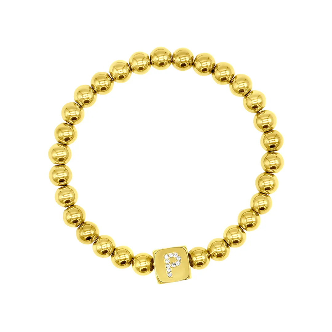 14k Gold Plated Initial Cube Stretch Bracelet