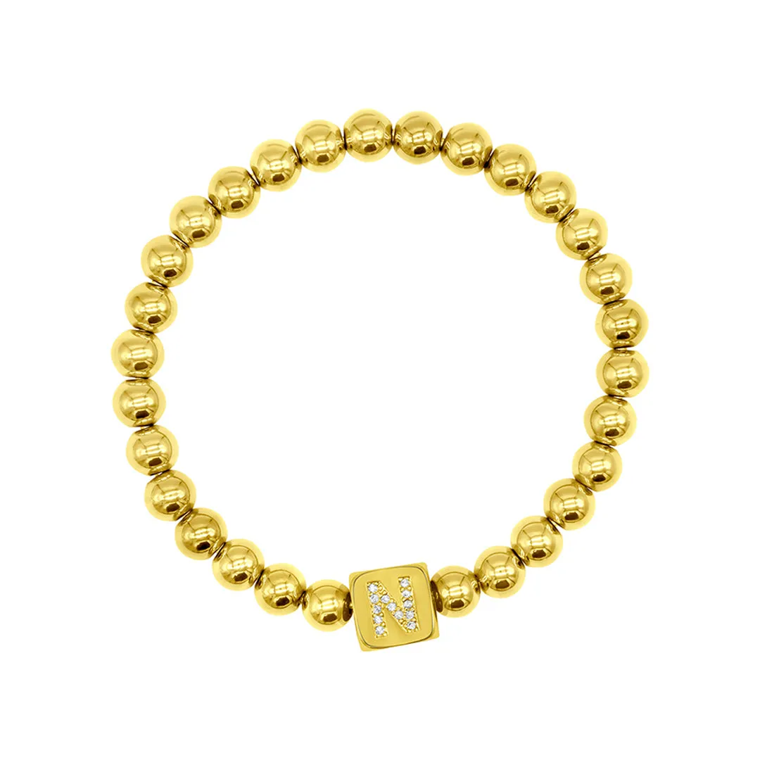 14k Gold Plated Initial Cube Stretch Bracelet