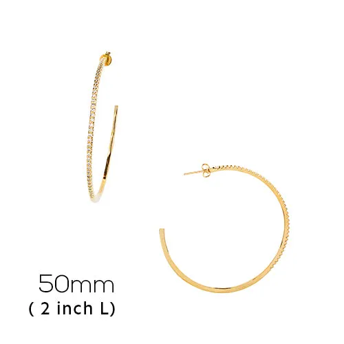 14kt gold 60mm hoop cz earring