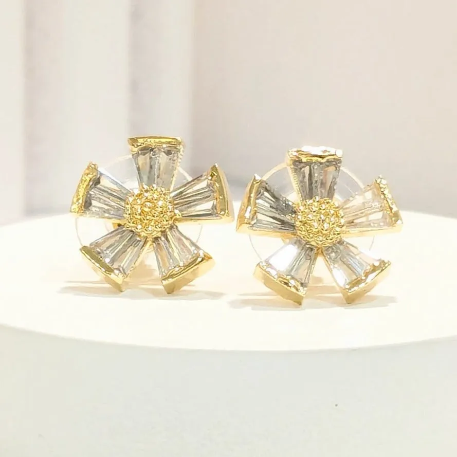 18K Gold Plated Cubic Zirconia Flower Studs Earring