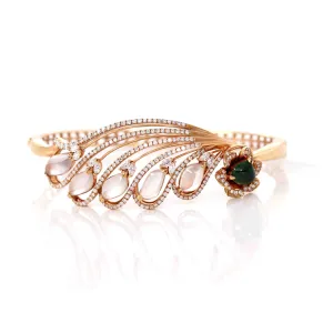 18k Rose Gold Ice Jadeite Jade Phoenix Bracelet Bangle & Diamonds (High Jewelry)