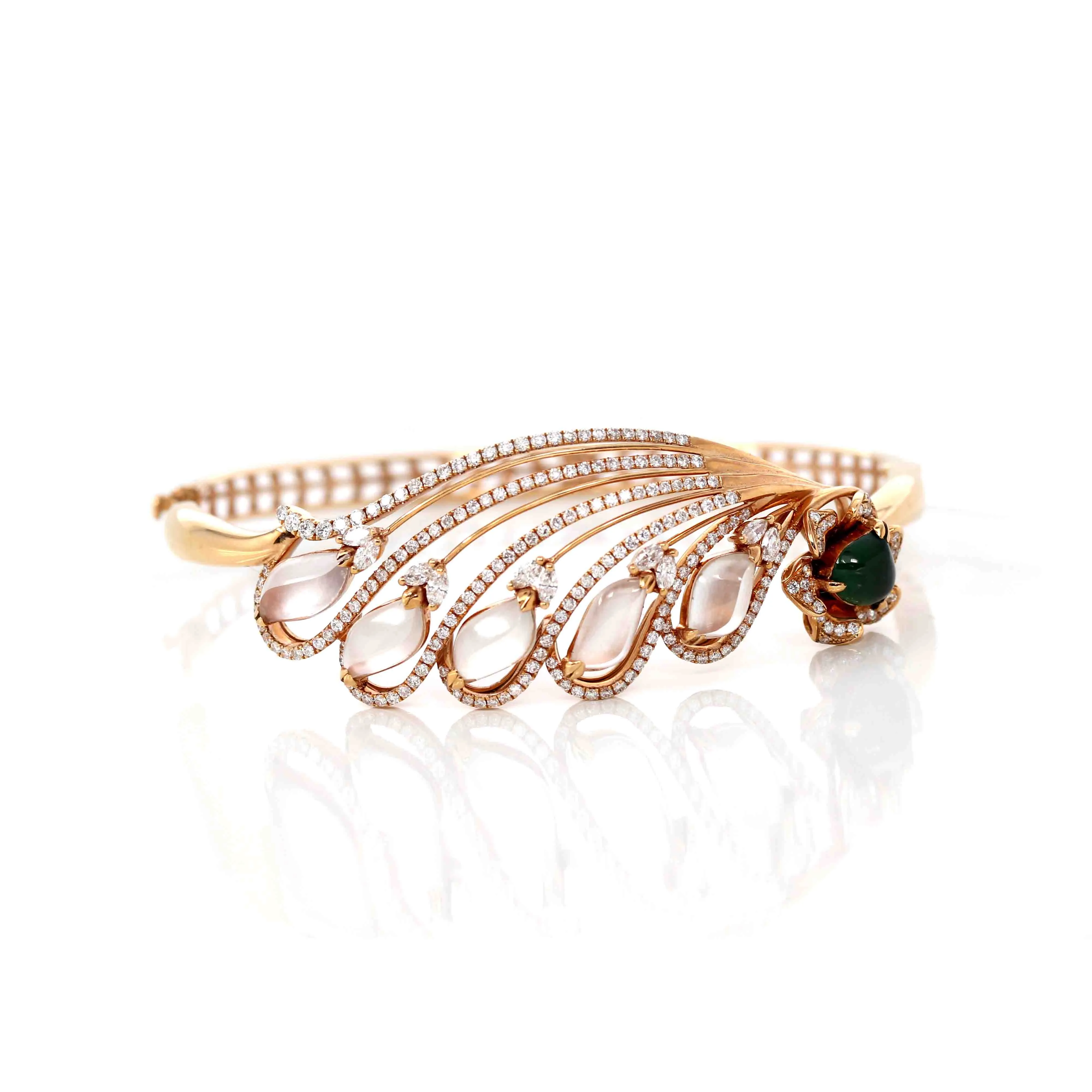 18k Rose Gold Ice Jadeite Jade Phoenix Bracelet Bangle & Diamonds (High Jewelry)