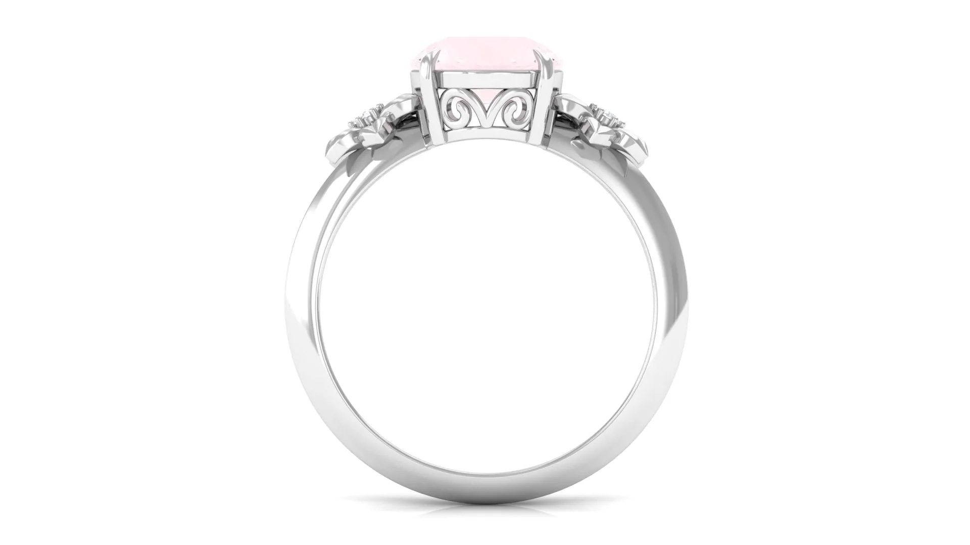 2 CT Round Rose Quartz Solitaire Flower Engagement Ring with Diamond