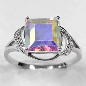 2.26 CT WHITE MYSTIC TOPAZ & DIAMOND 925 STERLING SILVER RING