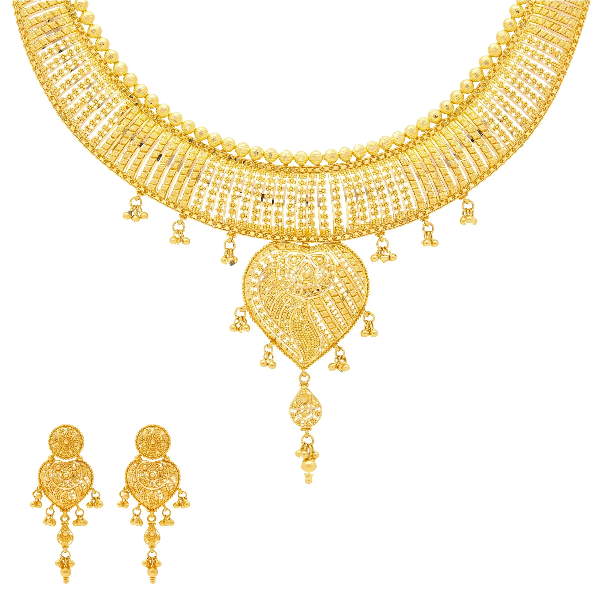 22K Yellow Gold Beaded Filigree Classic Jewelry Set