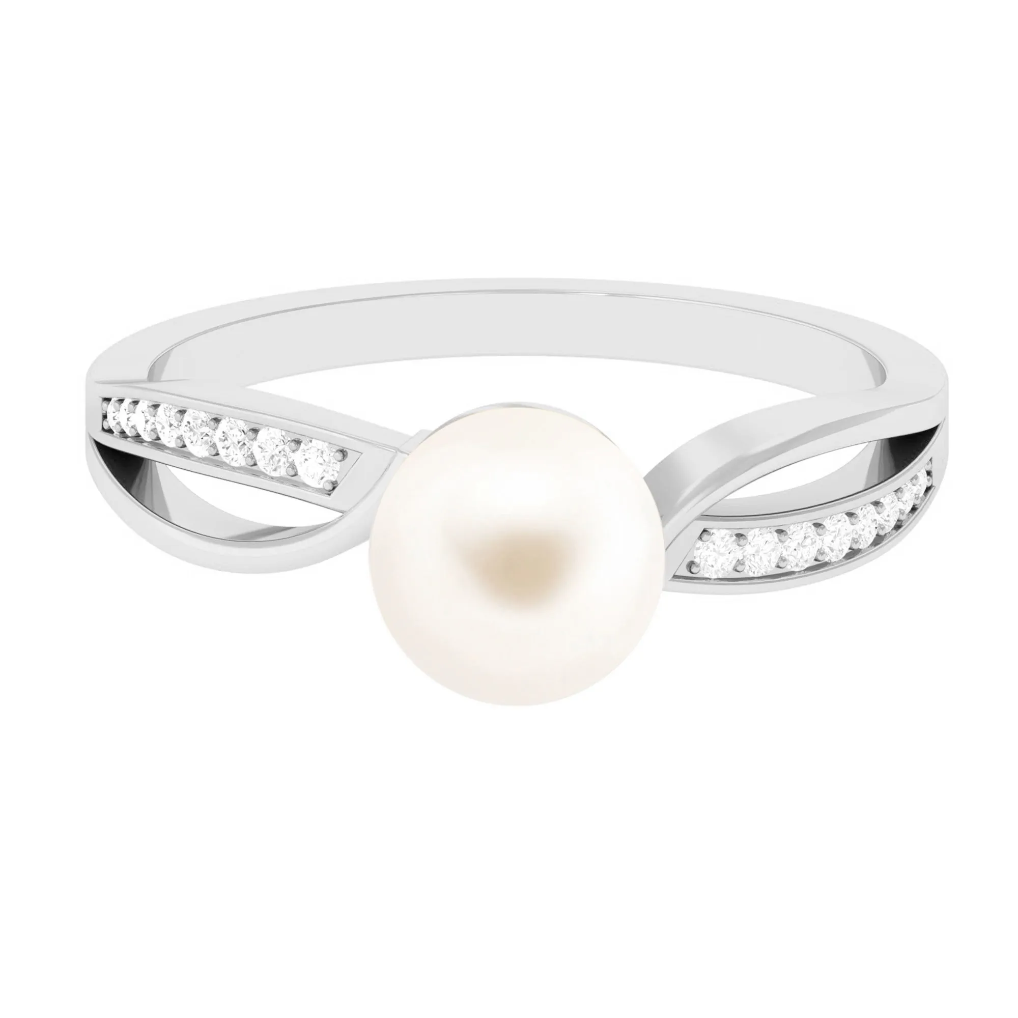 3 CT Freshwater Pearl Solitaire Ring with Diamond Infinity Shank