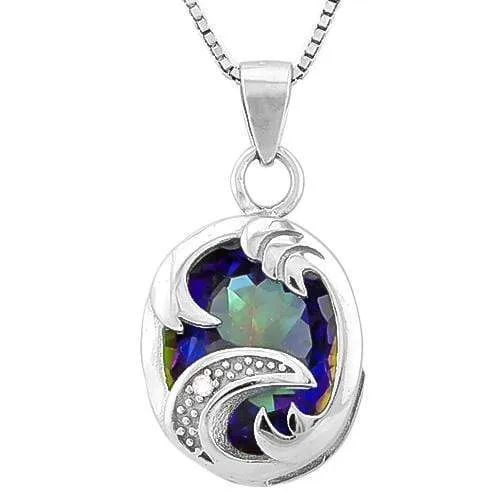 3.39 CT MYSTIC GEMSTONE & DIAMOND 925 STERLING SILVER PENDANT