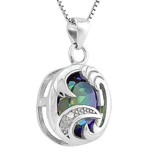 3.39 CT MYSTIC GEMSTONE & DIAMOND 925 STERLING SILVER PENDANT