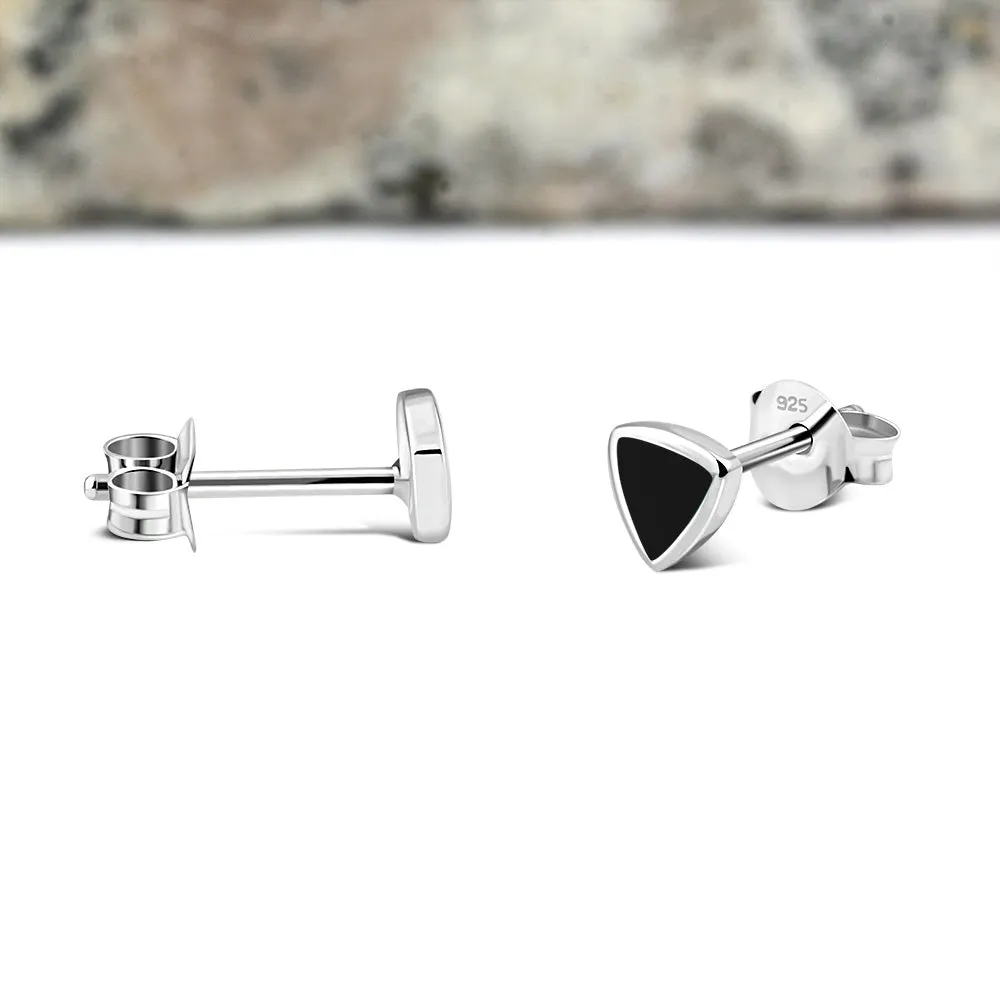 5.00mm | Black Onyx Small Triangle Stud Silver Earrings