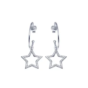 925 Sterling Silver CZ Semi Hoop Dangling Star - BGE00665