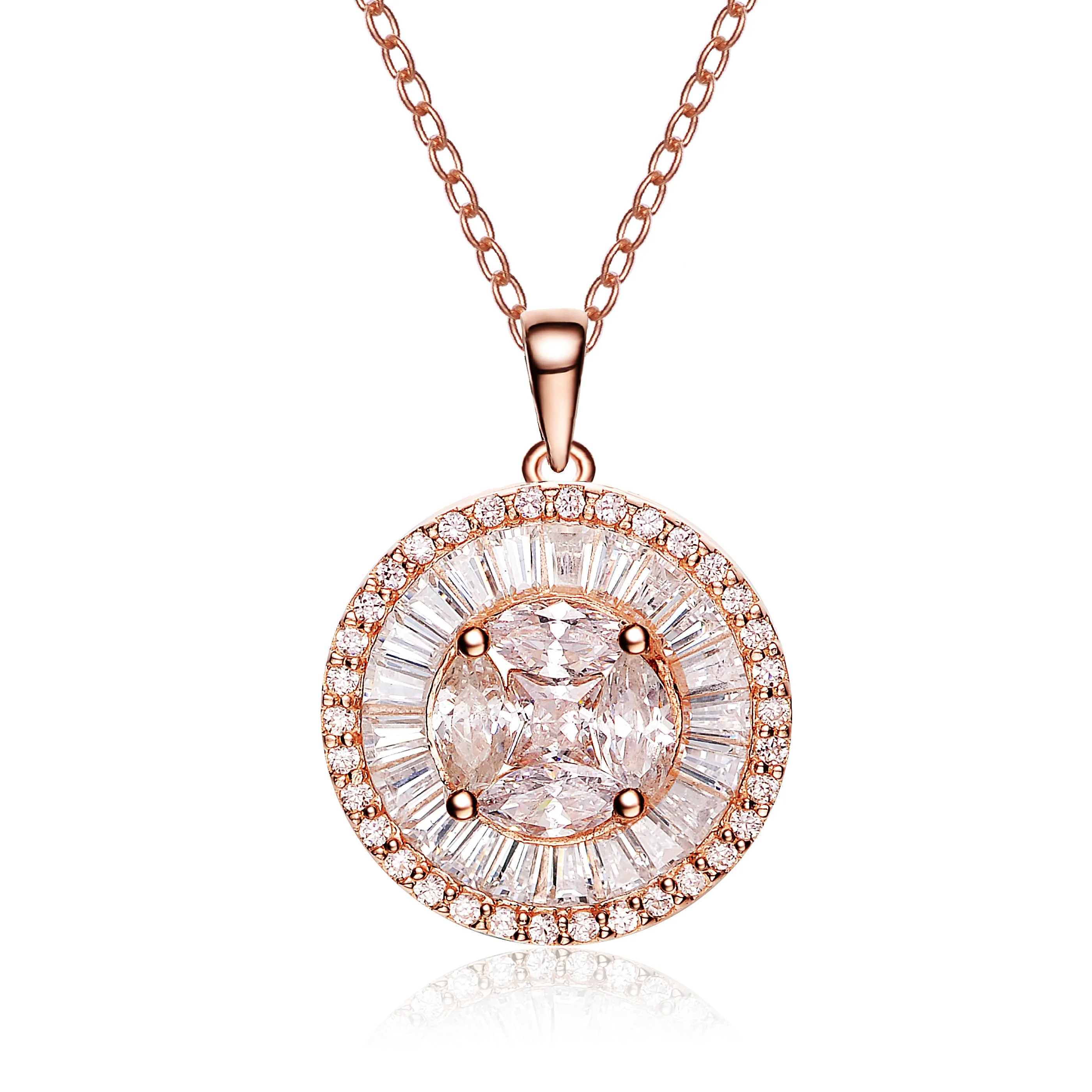 .925 Sterling Silver With Rose Gold Plated And Clear Cubic Zirconia Pendant Necklace