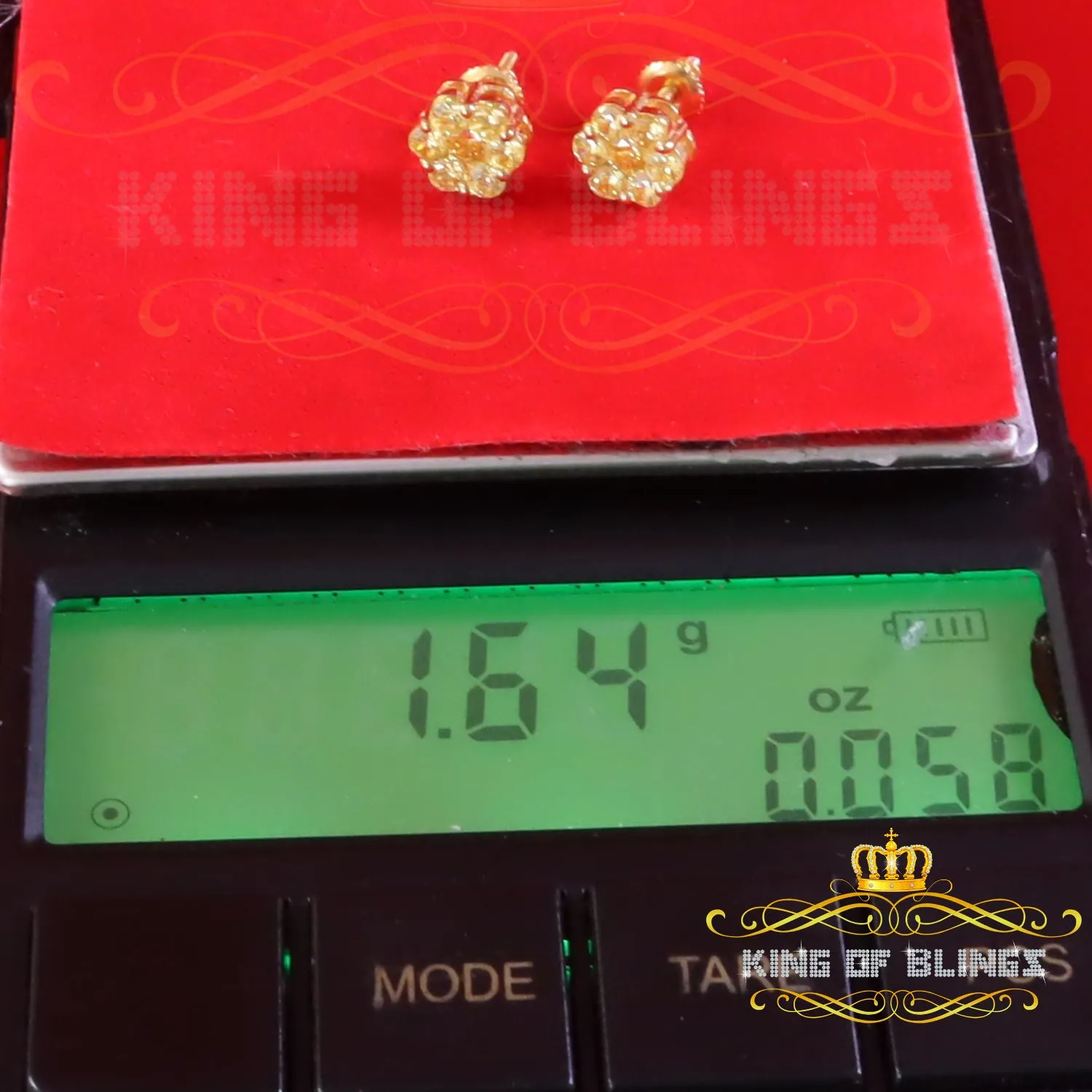 925 Yellow Silver Sterling 2.06ct Cubic Zirconia Hip Hop Floral Women's Earrings