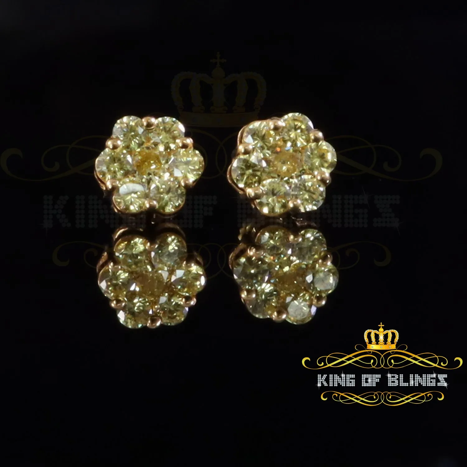 925 Yellow Silver Sterling 2.06ct Cubic Zirconia Hip Hop Floral Women's Earrings