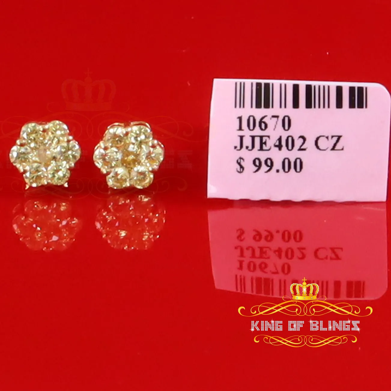 925 Yellow Silver Sterling 2.06ct Cubic Zirconia Hip Hop Floral Women's Earrings