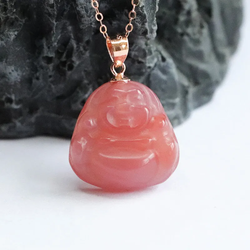 Agate Buddha Pendant Rose Gold Necklace Jewelry with S925 Silver Elegance