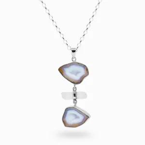 Agate Geode and Clear Quartz Laser Necklace