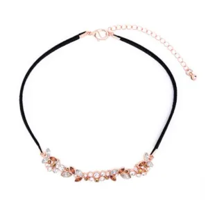 Alloy Velet Rope Rhinestone Necklace Diamante Flower