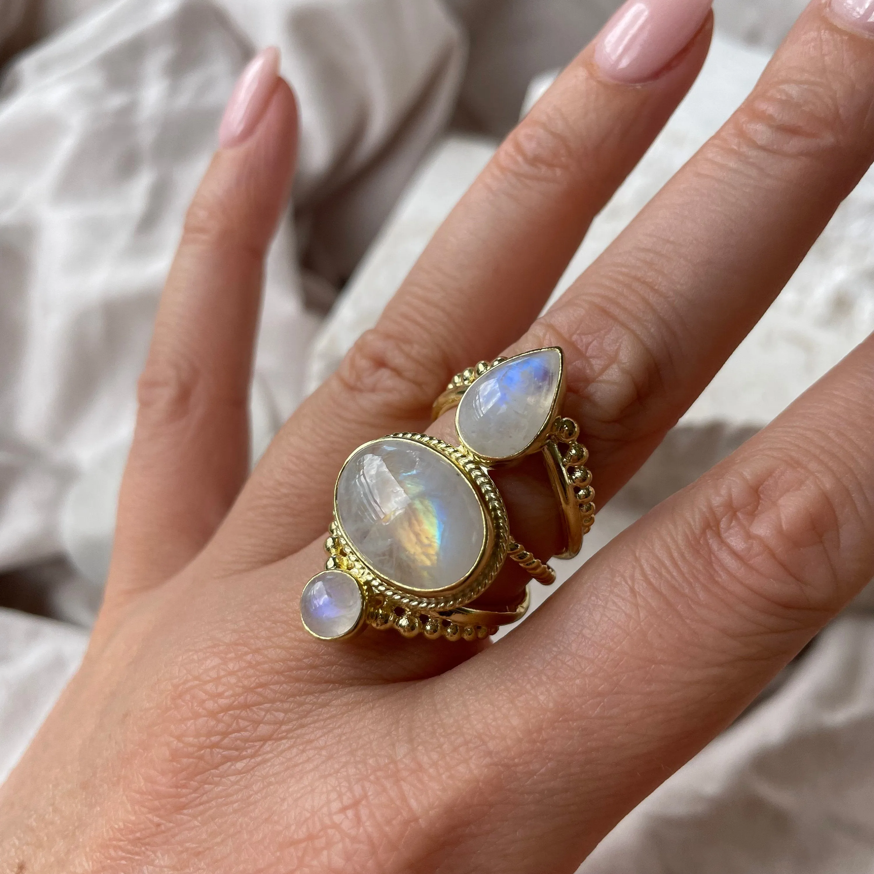 Amalthea 14K Gold Vermeil Rainbow Moonstone Ring