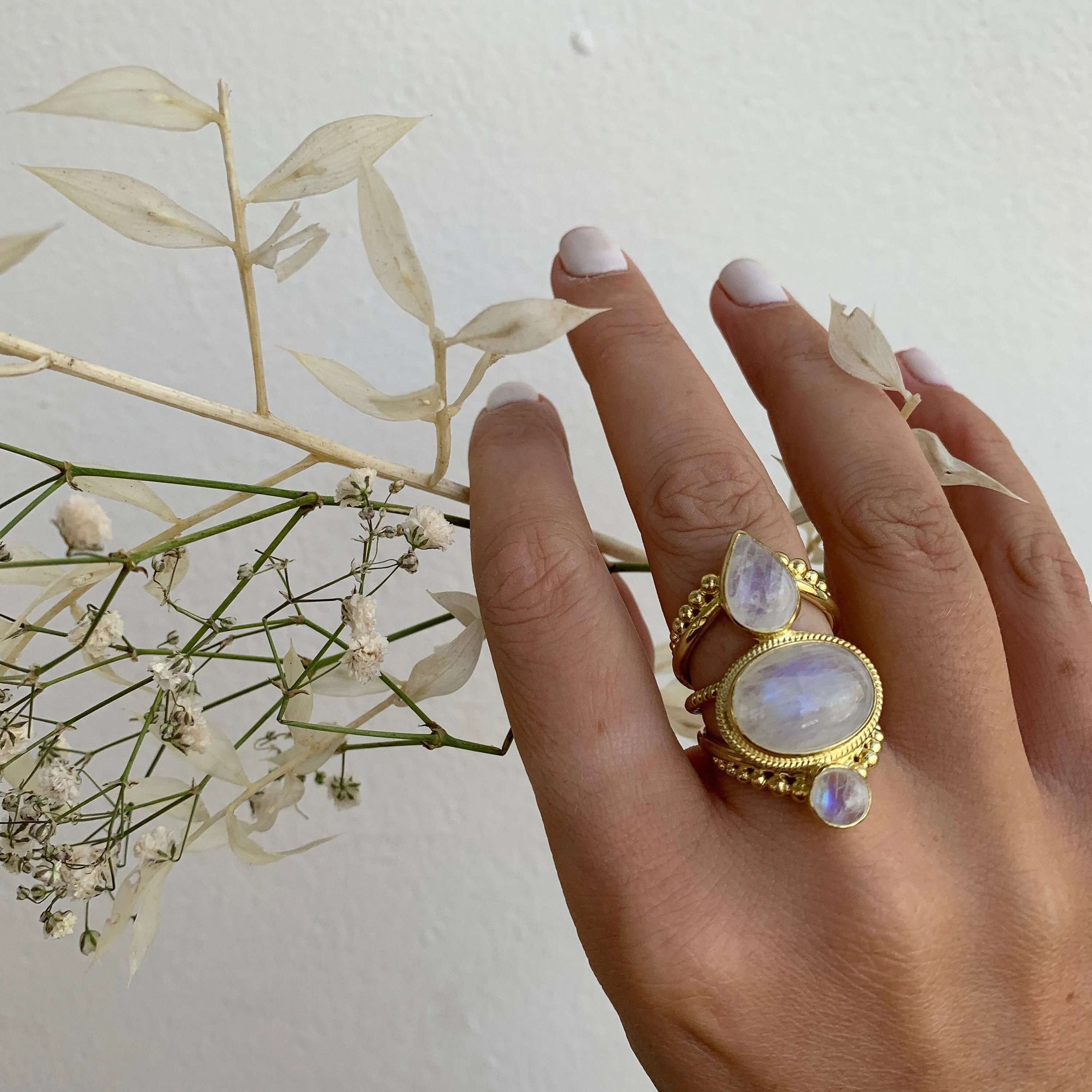 Amalthea 14K Gold Vermeil Rainbow Moonstone Ring