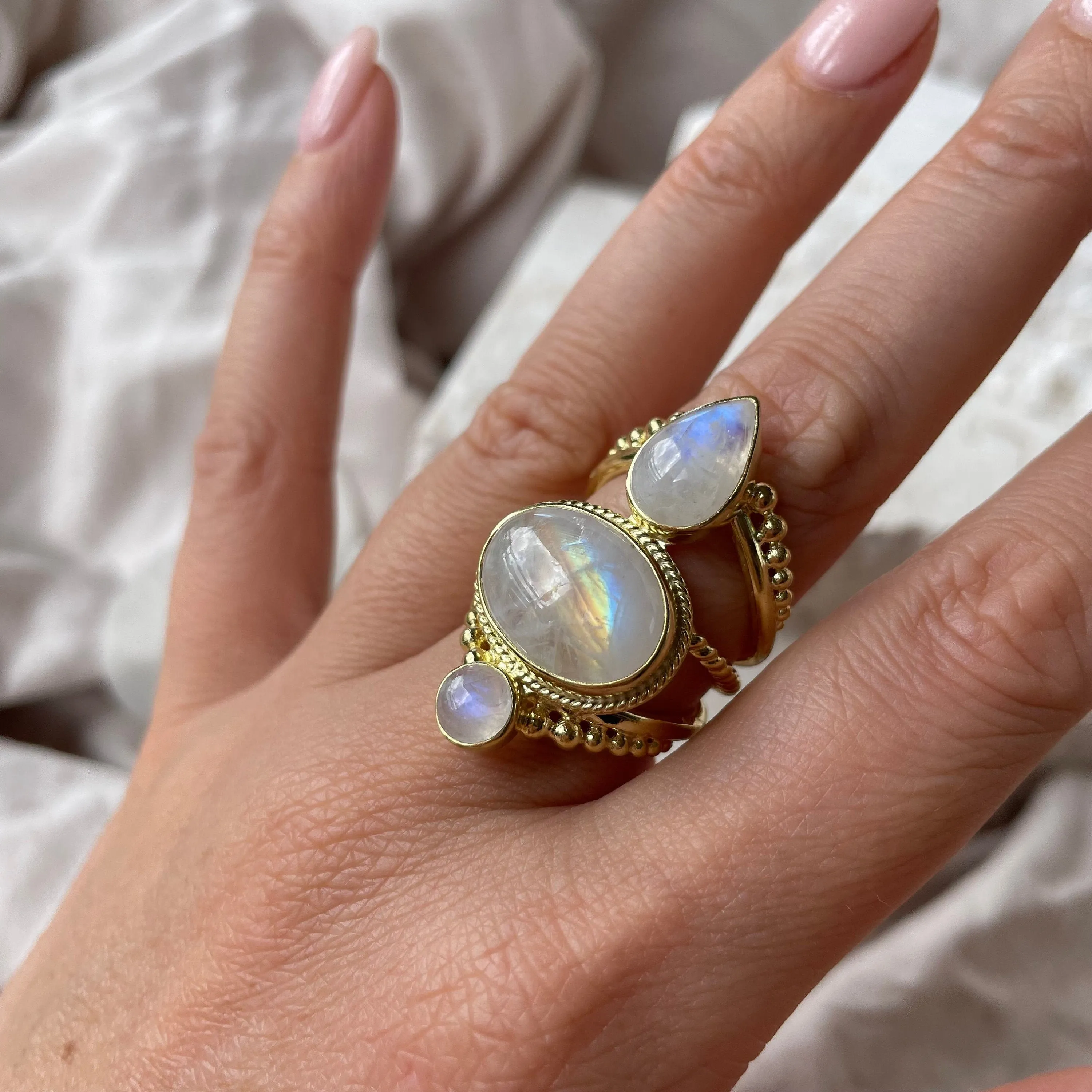 Amalthea 14K Gold Vermeil Rainbow Moonstone Ring