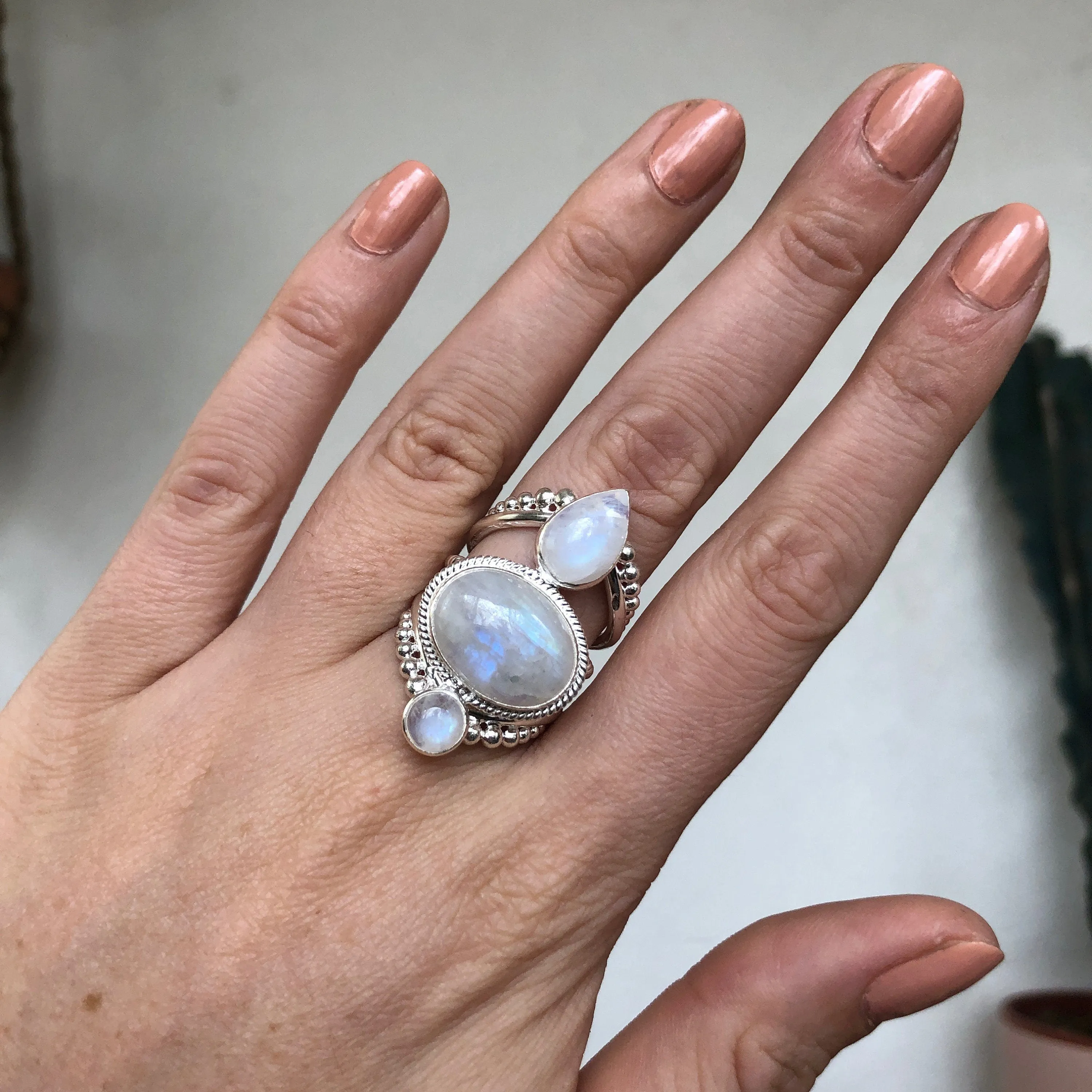 Amalthea Sterling Silver Rainbow Moonstone Ring