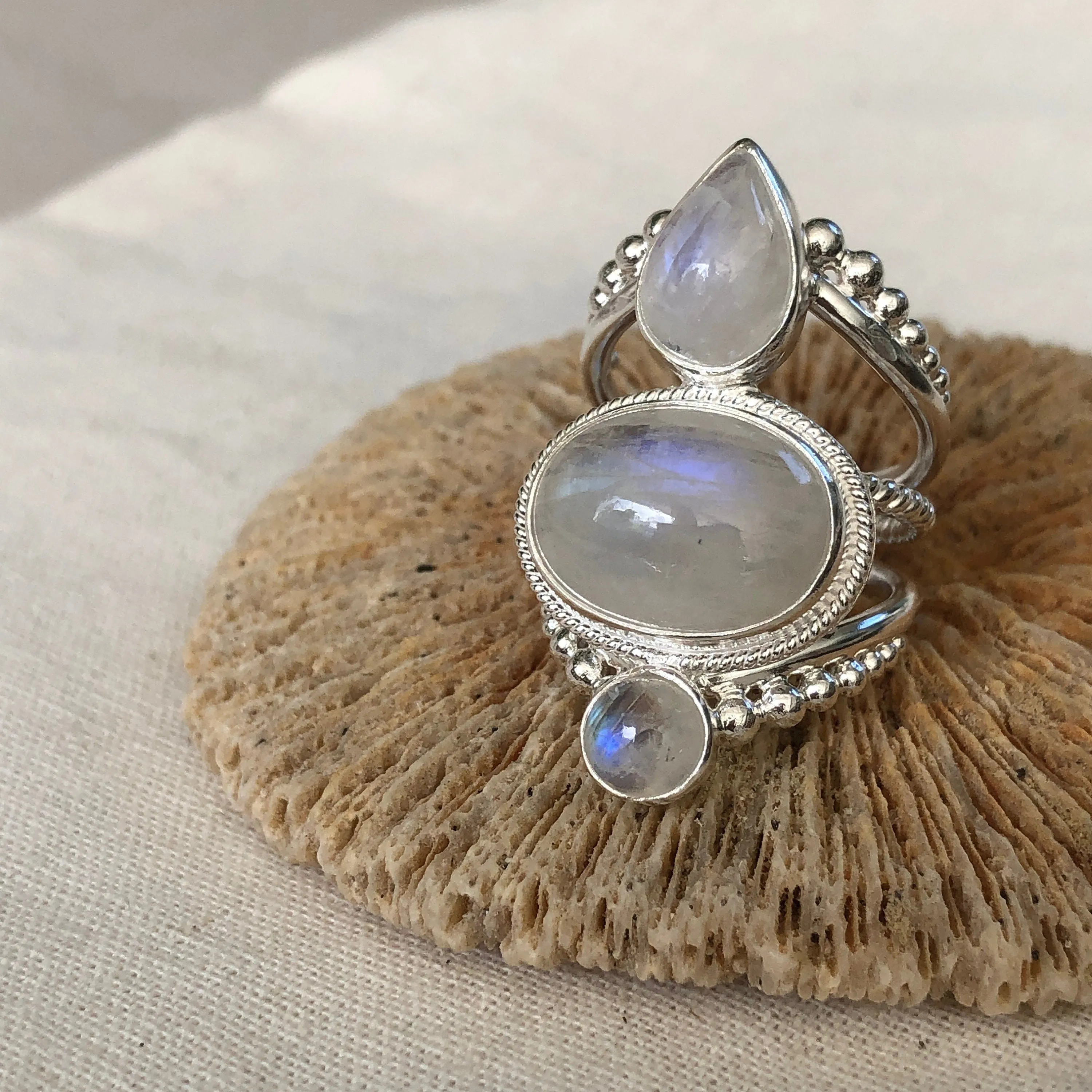 Amalthea Sterling Silver Rainbow Moonstone Ring