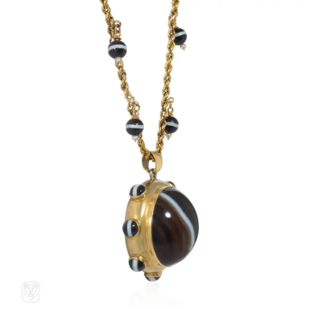 Antique banded agate pendant necklace