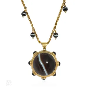 Antique banded agate pendant necklace