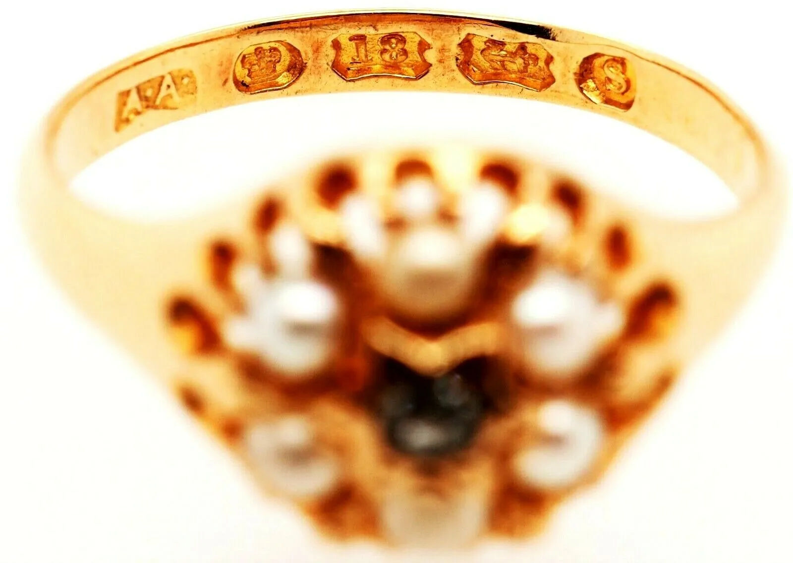 Antique Diamond & Seed Pearl 18ct Yellow Gold Ring - Birmingham c.1867