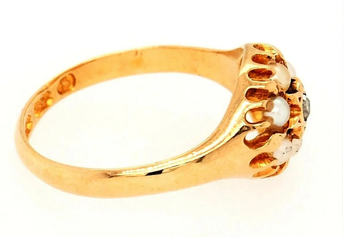 Antique Diamond & Seed Pearl 18ct Yellow Gold Ring - Birmingham c.1867