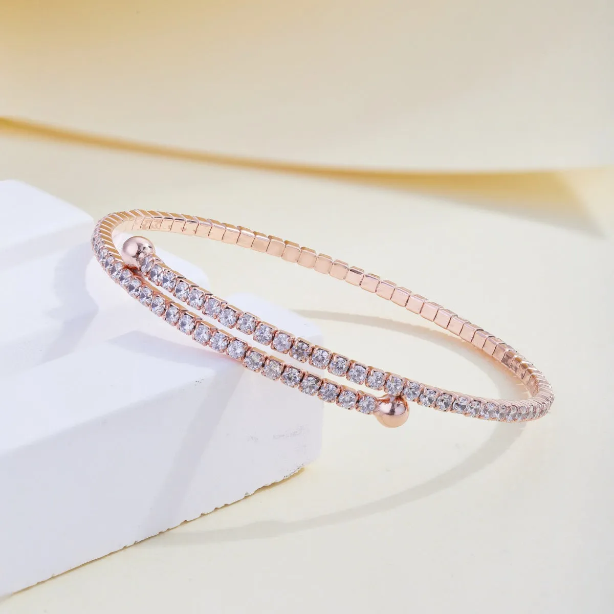 Ball Crystal Bypass Bangle Bracelet