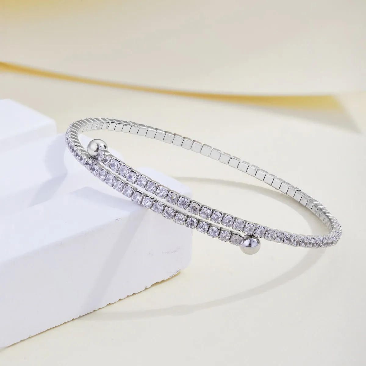 Ball Crystal Bypass Bangle Bracelet