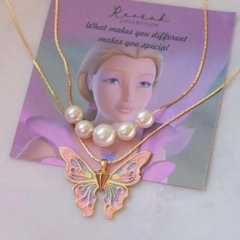 Barbie Princess Necklace Pearl Drop Oil Butterfly Princess Crystal Necklace Couple Girlfriend Jewelry Gift Cross-border Necklace