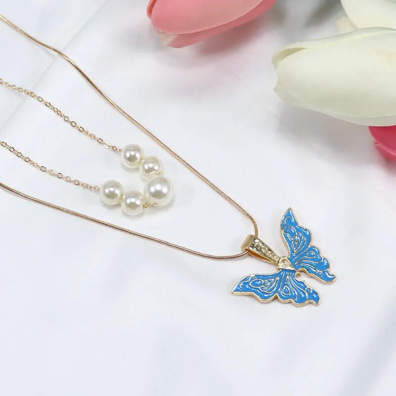 Barbie Princess Necklace Pearl Drop Oil Butterfly Princess Crystal Necklace Couple Girlfriend Jewelry Gift Cross-border Necklace