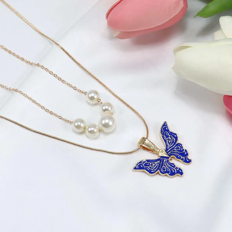 Barbie Princess Necklace Pearl Drop Oil Butterfly Princess Crystal Necklace Couple Girlfriend Jewelry Gift Cross-border Necklace