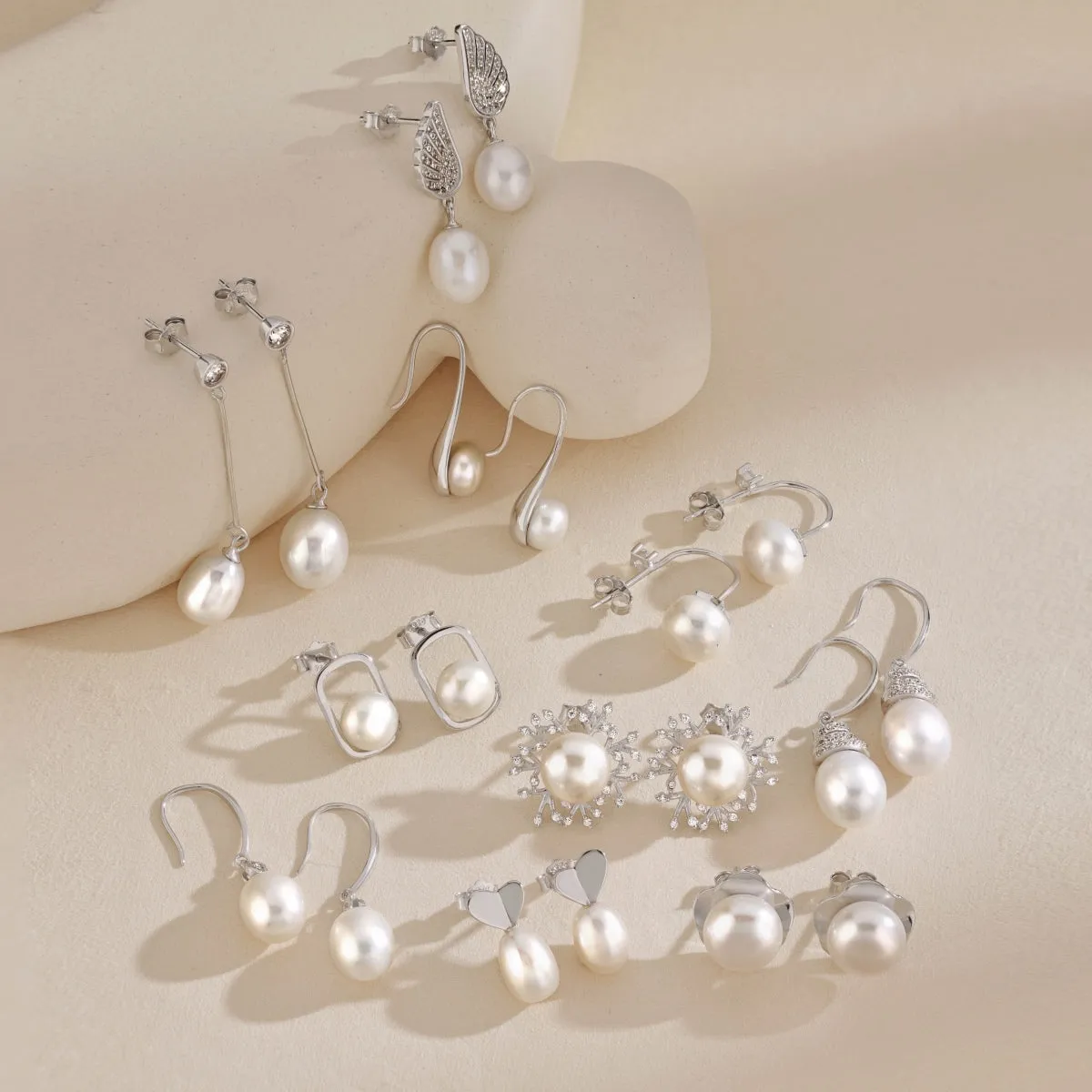 Bezel CZ Freshwater Pearl Drop Earrings