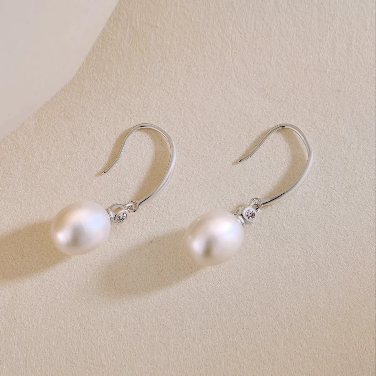 Bezel CZ Freshwater Pearl Drop Earrings