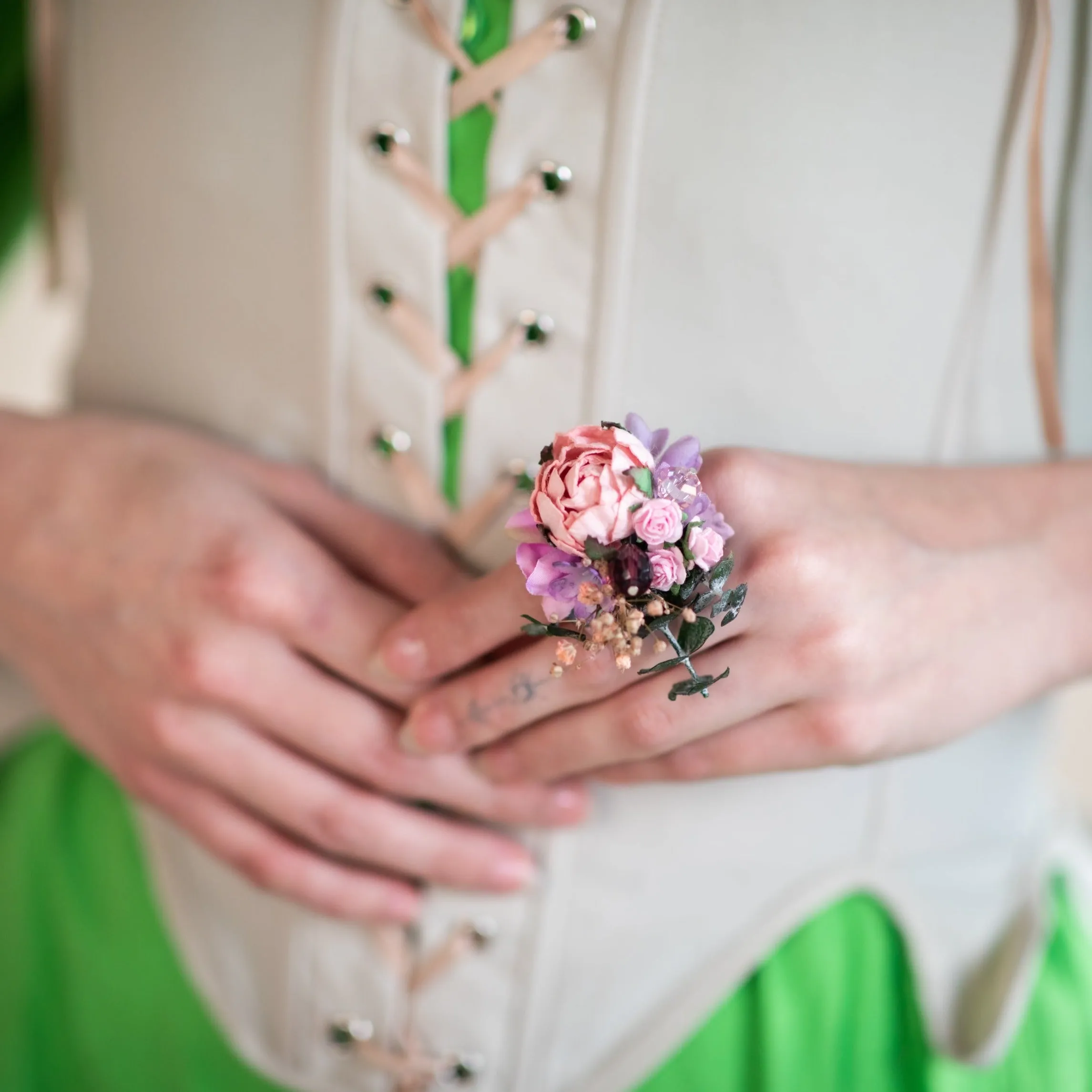 Big pink and purple flower ring