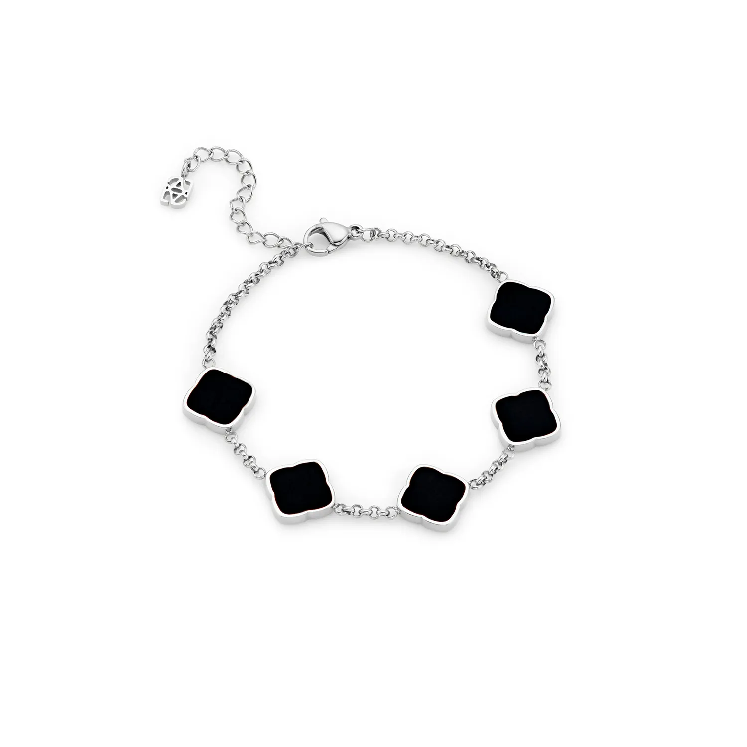 Black Enamel Multi Clover Bracelet (Silver)