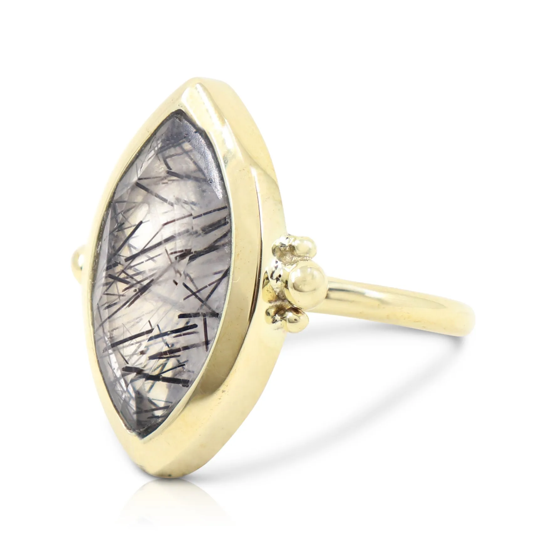 Black Rutile Marquise Gold Ring