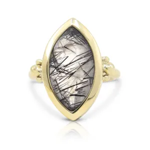 Black Rutile Marquise Gold Ring